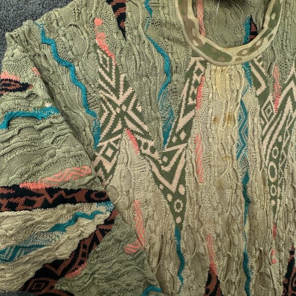 Coogi Sweater Medium Beige Colorful Pullover 3D Knit Crew Neck Cotton Designer - Picture 9 of 16
